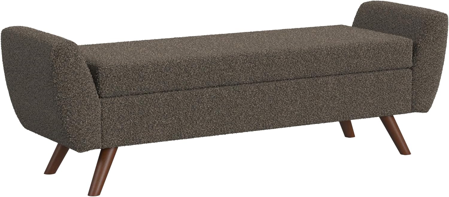 HomePop Modern Storage Bench with Wood Legs |Homepop Home Décor|Bench with Storage for Living Room & Bedroom - Dark Brown Boucle