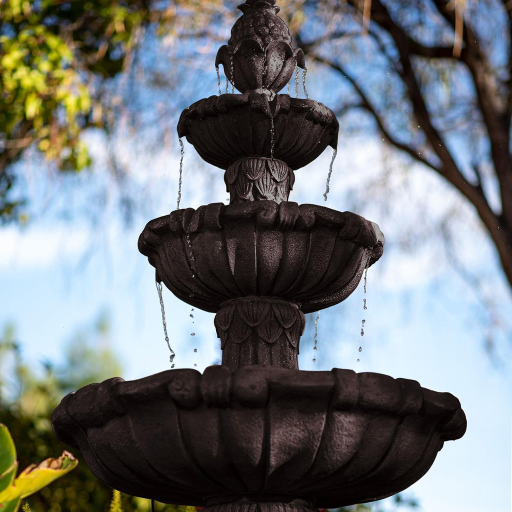 XBrand 58.3' 3-Tier Outdoor Freestanding Water Fountain - Classic Leaf Design, White Resin, Large Bird Bath with Pump - Ideal for Yard, Lawn and Garden, Porch Décor
