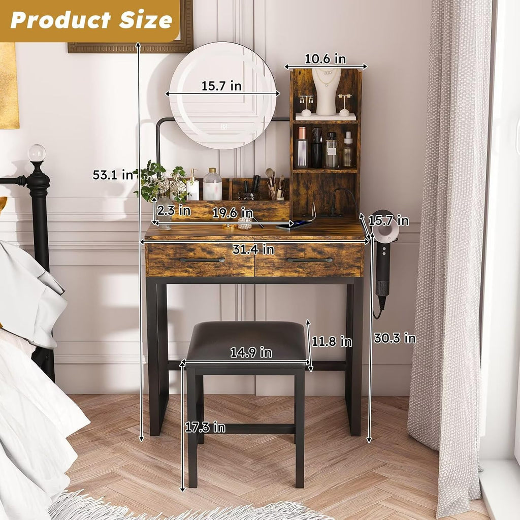 Vanities & Vanity Benches (Retro Gray+ 2 Drawers)