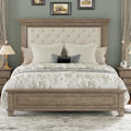 LUXOAK Solid Pine Wood Queen Bed Frame with 69' High Upholstered Headboard, Transitional Style Platform Bed, No Box Spring Needed & Easy Assembly, Button-Tufted Chenille Fabric, Antique Taupe