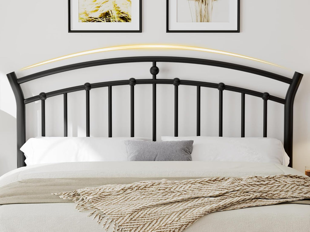 iPormis Full Size Metal Platform Bed Frame with Modern Iron-Art Headboard/Heavy Duty Steel Slats Support/Under Bed Storage/No Box Spring Needed/Easy Assembly/Noise-Free/Black
