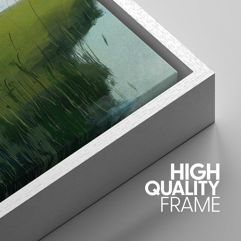 SIGNWIN Framed Canvas Print Wall Art Set Serene Marshland with Green Wetlands and Tranquil Water Illustrations Modern Art Decorative Rustic Zen for Living Room, Bedroom, Office - 16'x24'x3 White