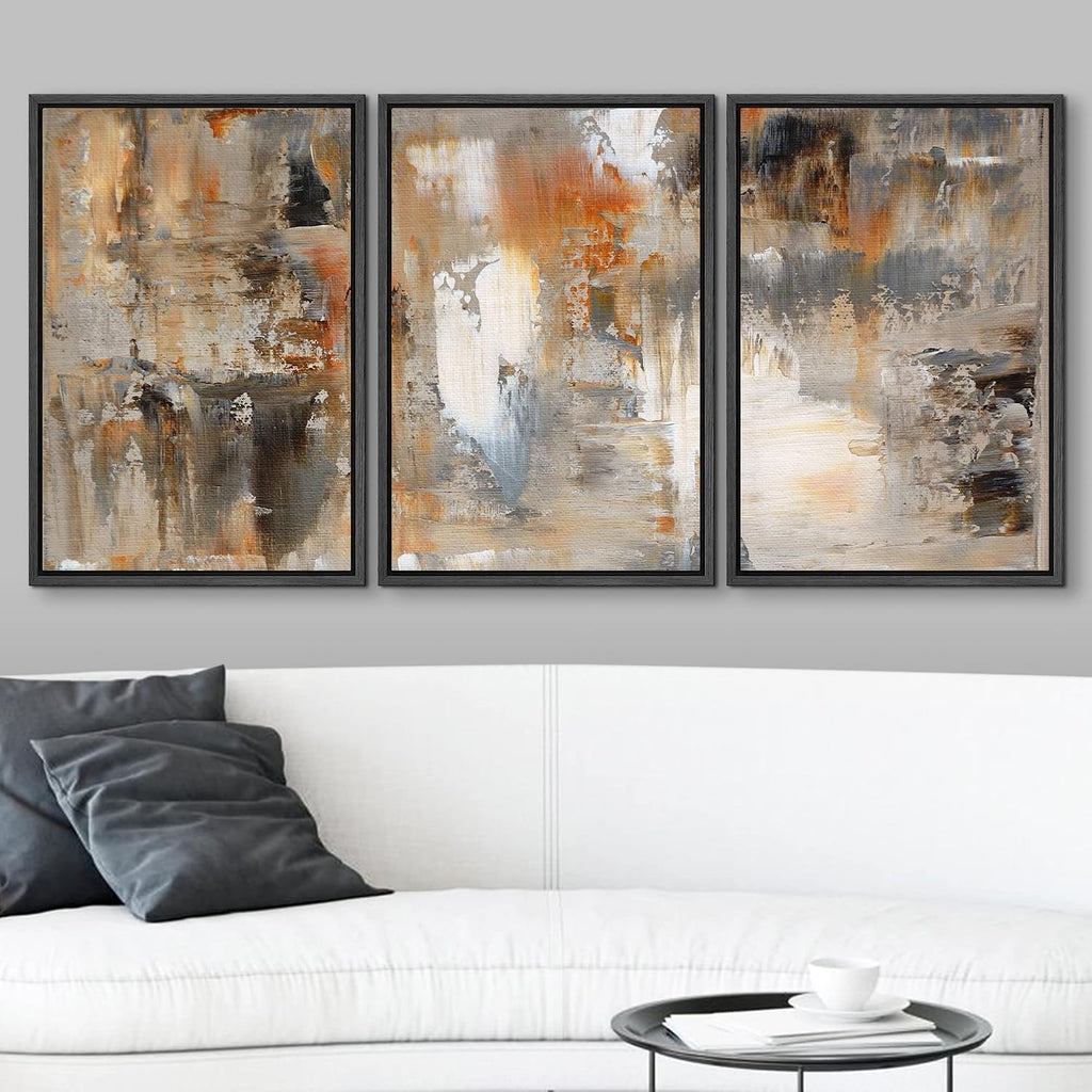 wall26 Framed Canvas Print Wall Art Set Black, White & Orange Brushstrokes Abstract Shapes Illustrations Modern Art Chic Colorful Multicolor Ultra for Living Room, Bedroom, Office - 16'x24'x3 Black