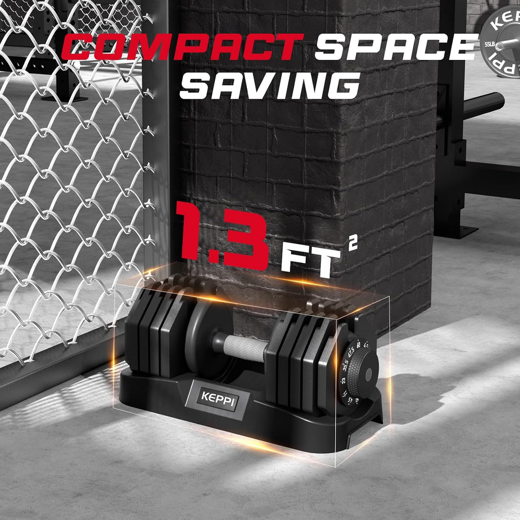 Keppi Adjustable Dumbbells Set-25lb/40lb/55lb/60lb, Anti-Slip Metal Fast Adjust Weight Handle, Exercise & Fitness for Full Body Workout - Adjustable Dumbbell Series