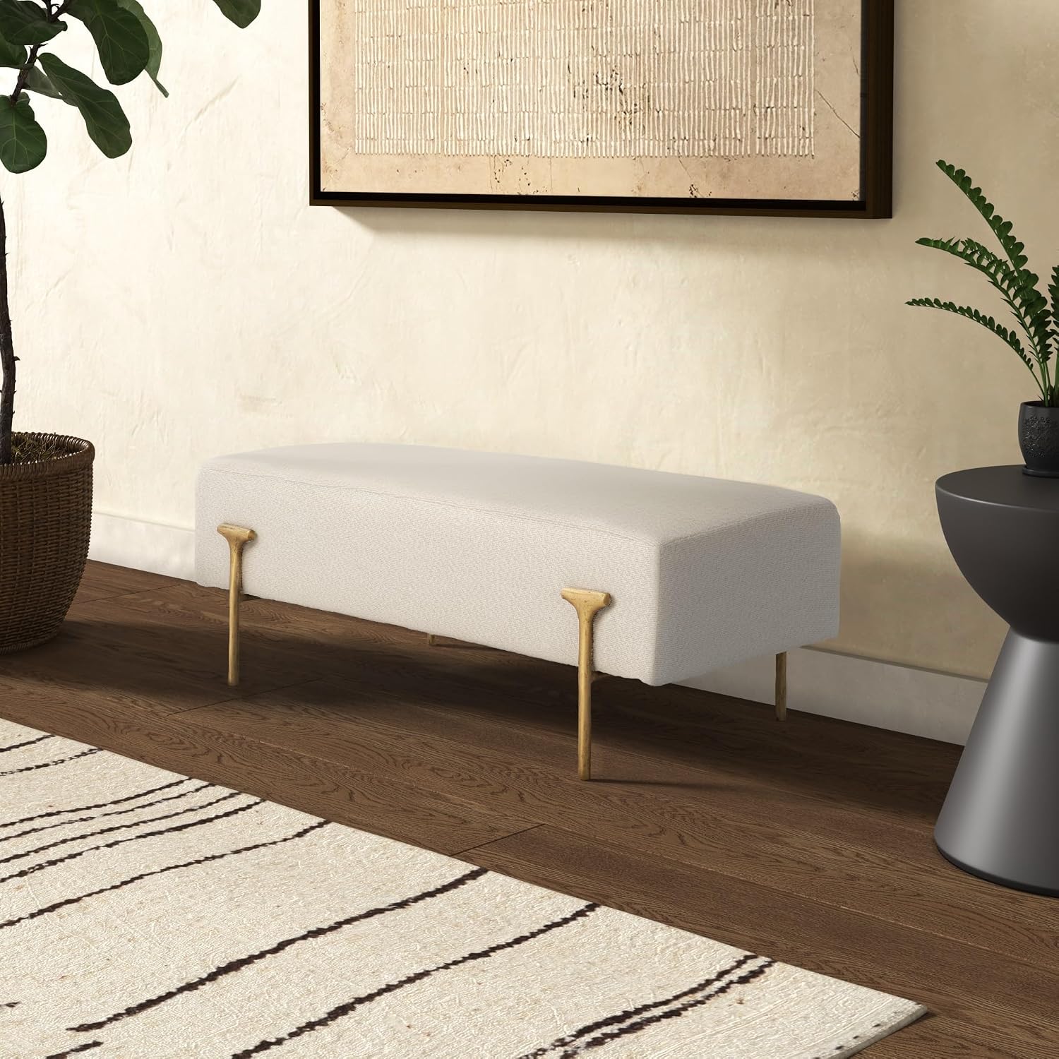 SAFAVIEH Couture Collection Jessa Glam Ivory Boucle & Brass Bench