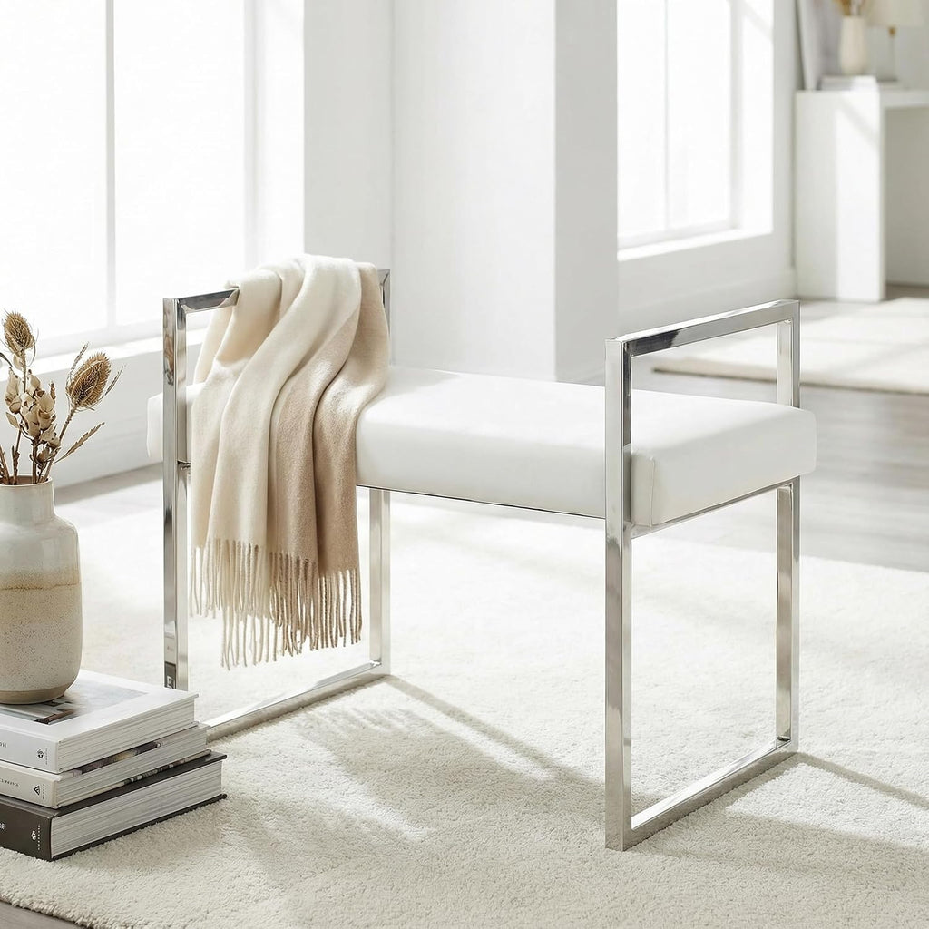 Cortesi Home Anna Contemporary Vinyl Bench, 24.75' Wide, White