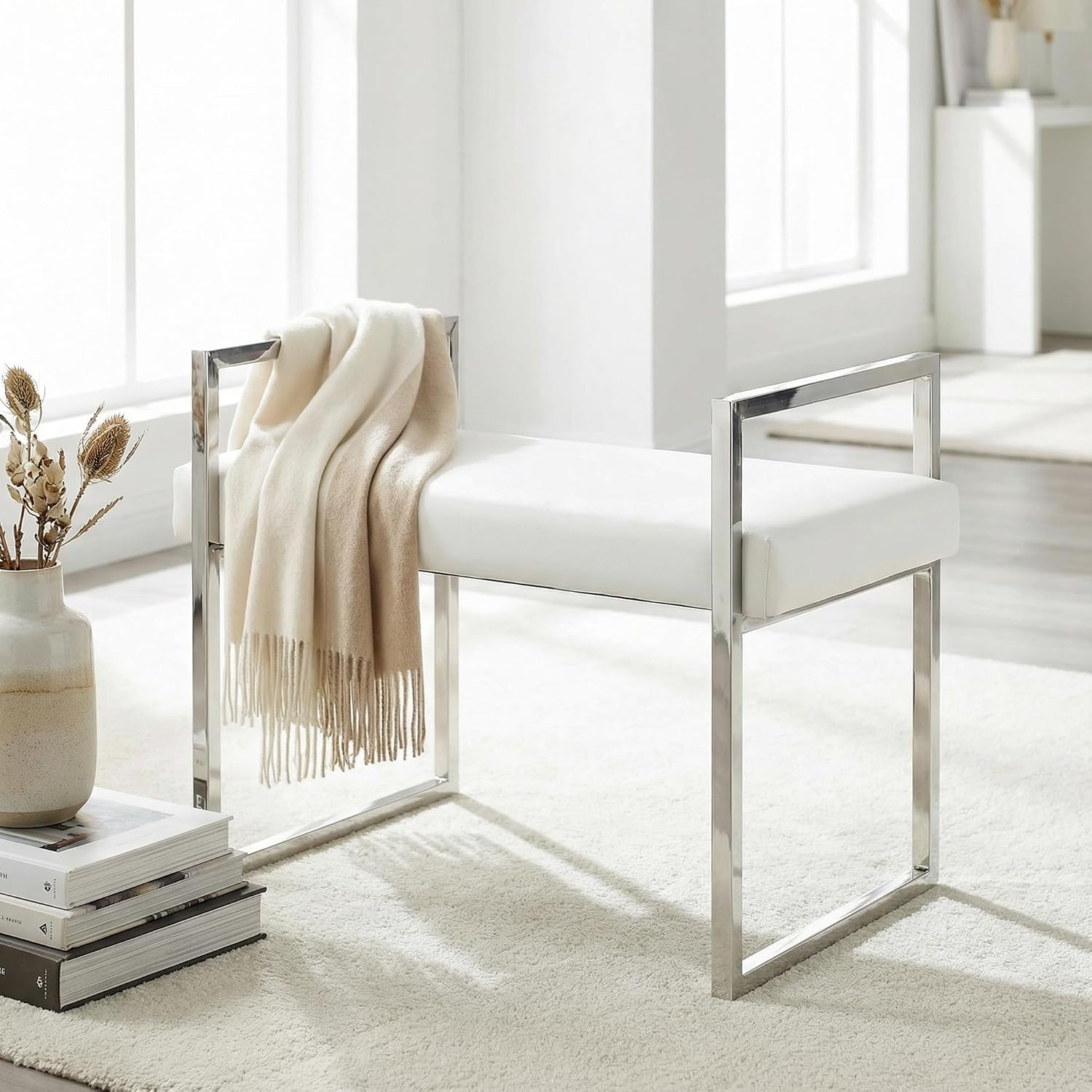 Cortesi Home Anna Contemporary Vinyl Bench, 24.75' Wide, White