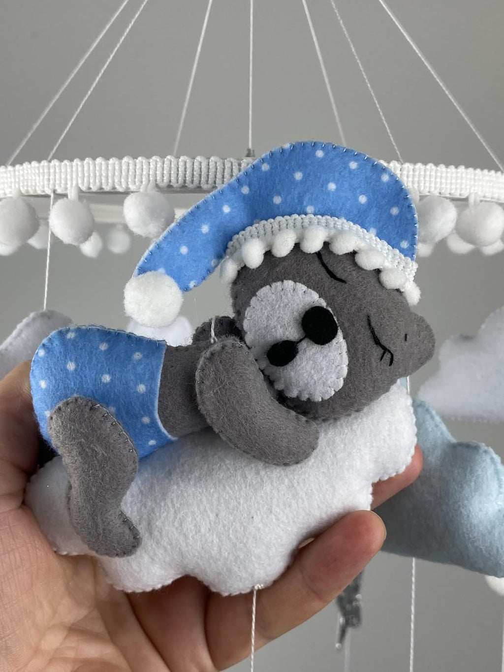 Baby Mobile for boy Crib Bear Nursery Decor Baby Crib Mobile Nursery Mobile Cot Mobile Felt Hanging Mobile Blue Teddy Bear Baby Shower New Baby boy Gift