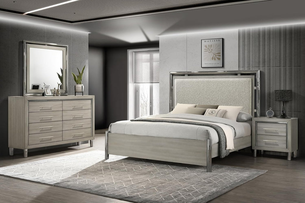 New Classic Furniture Lennox 4Pc Wood Queen Bedroom Set w Nightstand, Gray