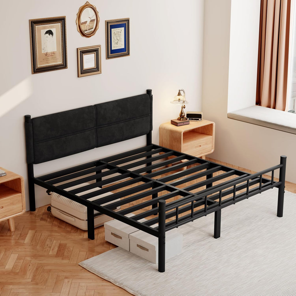 Metal Bed Frame,14Inch King Bed Frame with Headboard,Heavy Duty Sturdy Mattress Foundation,Easy Assembly,No Box Spring Needed,Black King Size
