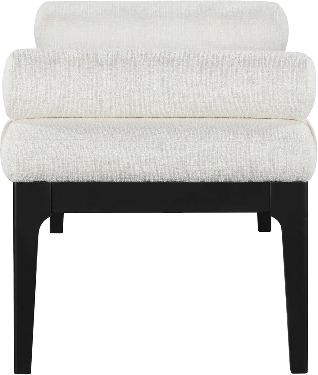Meridian Furniture 22073Cream Priscilla Collection Art Deco Bench with Rich Linen Textured Interwoven Polyester Fabric, Light Beige Weave, Finished Solid Wood, 52' W x 22' D x 23.5' H, Cream