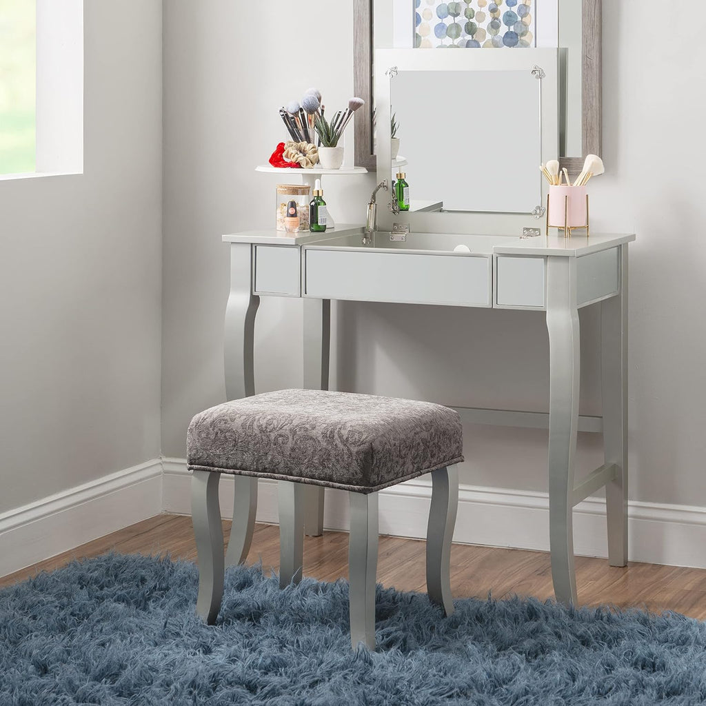 Linon Silver Harper Vanity Set, 32' W x 18' D x 46.75' H