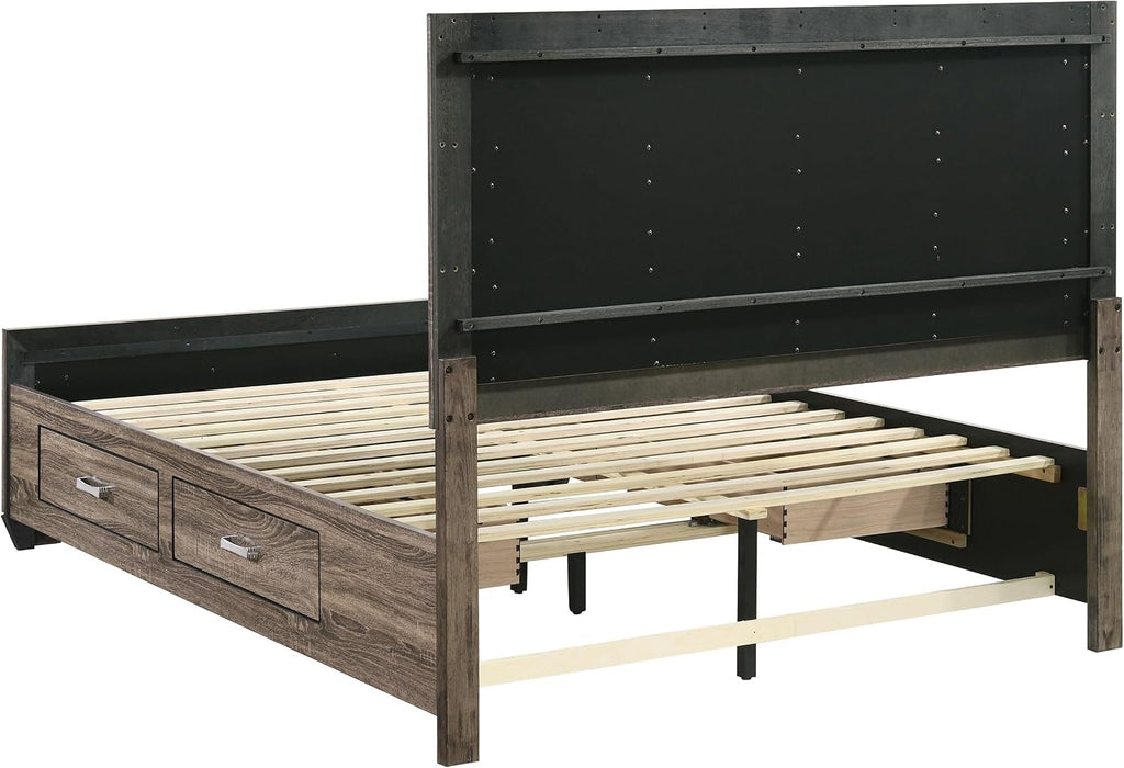 Coaster Home Furnishings Kauffman Transitional Wood Queen Size Storage Panel Bed Frame Platform Bed 54-inch Headboard Washed Taupe 204190Q