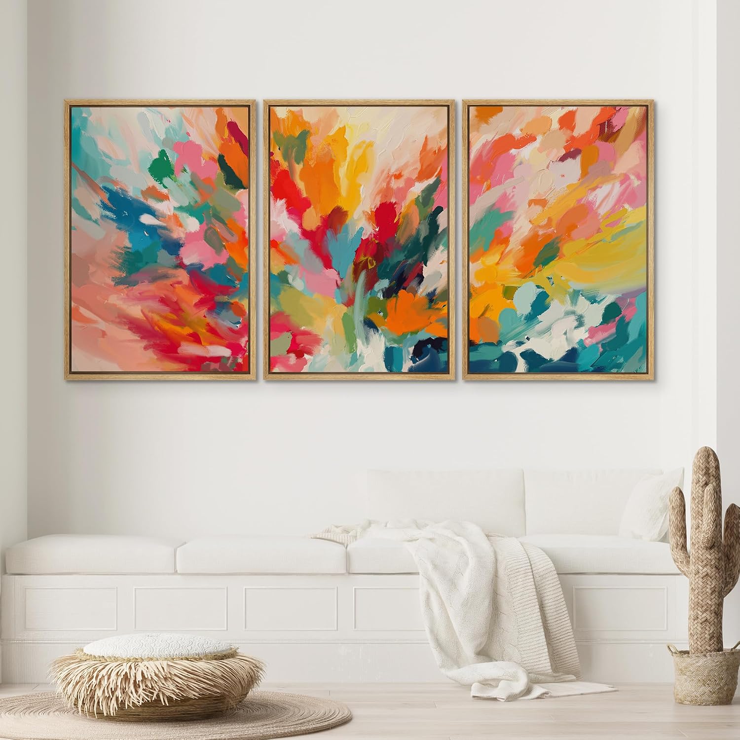SIGNWIN Framed Canvas Print Wall Art Set Vibrant Energy Abstract with Colorful Bold Brushstrokes Illustrations Modern Art Decorative Rustic Zen for Living Room, Bedroom, Office - 16'x24'x3 Natural