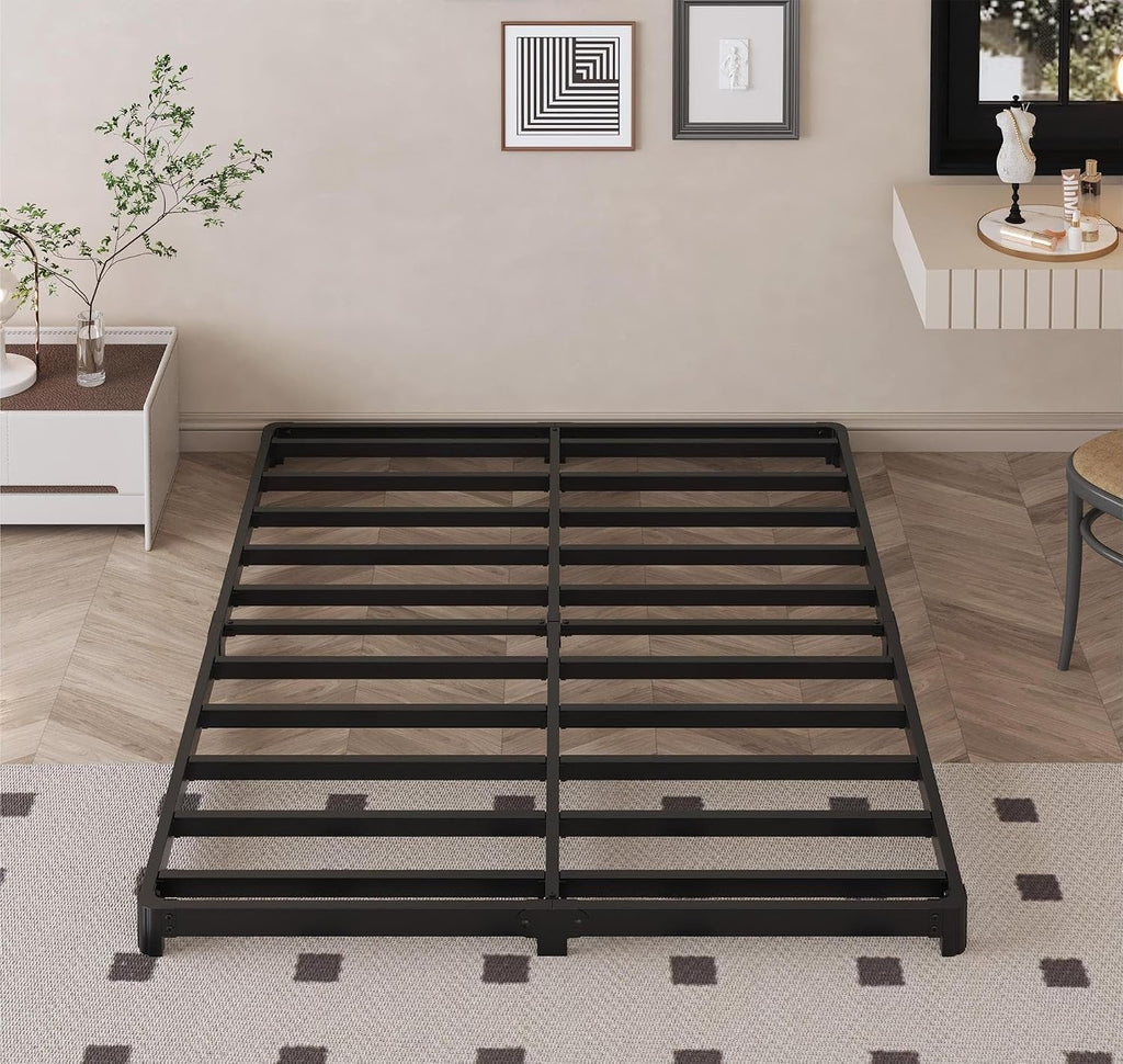 Likelalaso 3 inch Low King Size Bed Frame with Rounded Corner, Heavy Duty Metal, Easy Assembly, Noise Free, Black