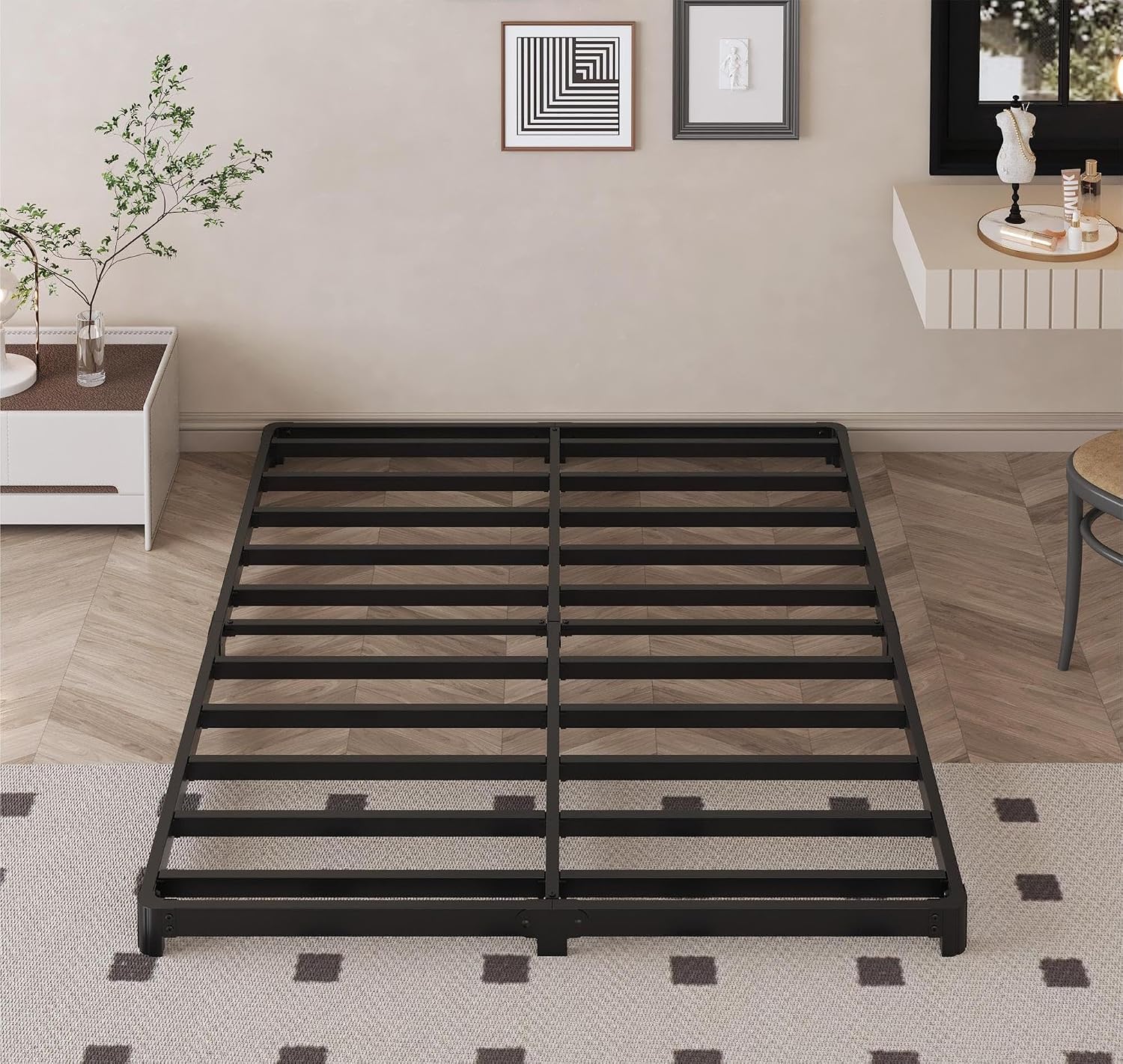 Likelalaso 3 inch Low King Size Bed Frame with Rounded Corner, Heavy Duty Metal, Easy Assembly, Noise Free, Black