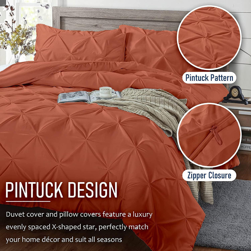 Crown Collection 1000-TC Hypoallergenic Ultra Soft Design 100% Egyptian Cotton Pinch Plated Duvet Cover with Zipper Colser & 2pcs Pillow Case Set (Super King Plus 120X120, Burnt Orange)