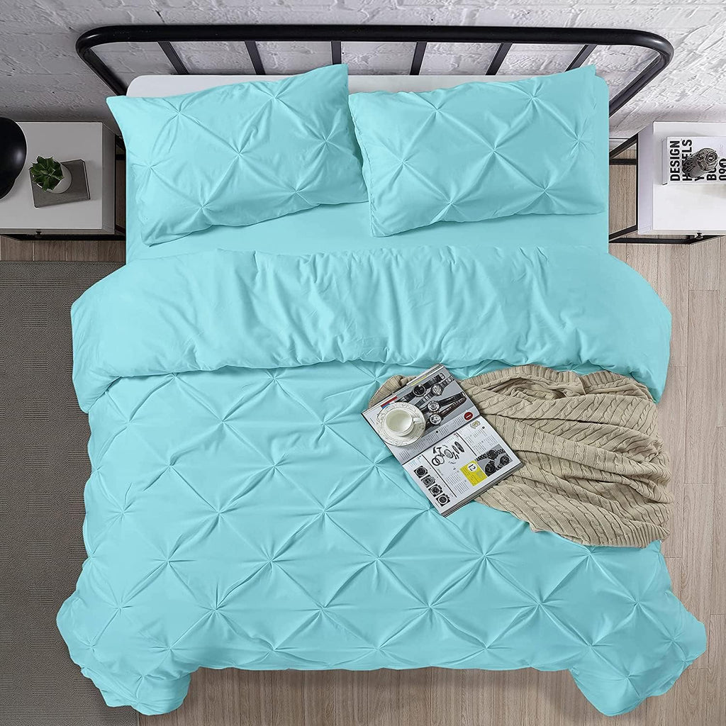 Crown Collection Luxuriate Hotel 1000-TC Hypoallergenic Ultra Soft Design 100% Egyptian Cotton Pinch Plated Duvet Cover with Zipper Colser & 2pcs Pillow Case Set (Super King Plus 120X120, Aqua)
