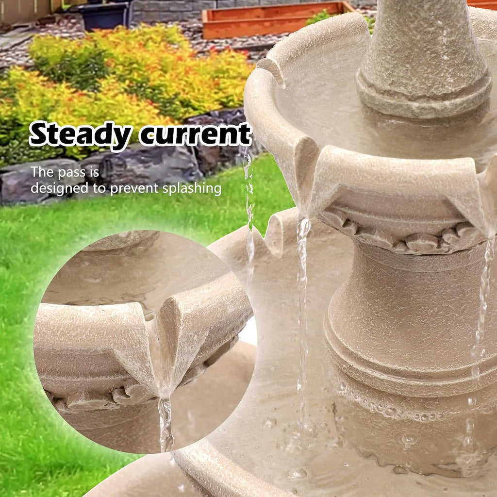 TITIMO 48' High Italian Feature Freestanding Water Fountain Outdoor and Indoor,3-Tier Roman Pillar Waterfalls Fountains for Garden,Patio,Yard,Deck,Backyard,Porch (Natural Tan)