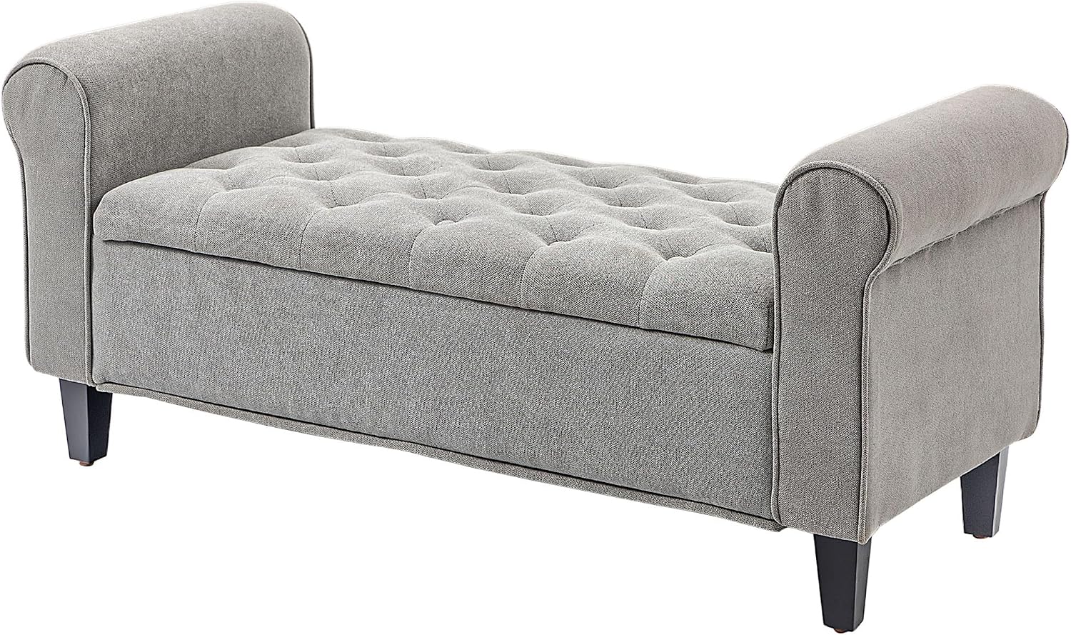 50' Storage Ottoman Bench, Upholstered End of Bed Bench with Rolled Arms, Wood Legs, Button Tufted Storage Bench with Safety Hinges for Living Room, Entryway, Bedroom, Gray