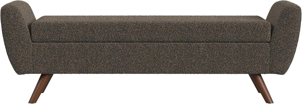 HomePop Modern Storage Bench with Wood Legs |Homepop Home Décor|Bench with Storage for Living Room & Bedroom - Dark Brown Boucle