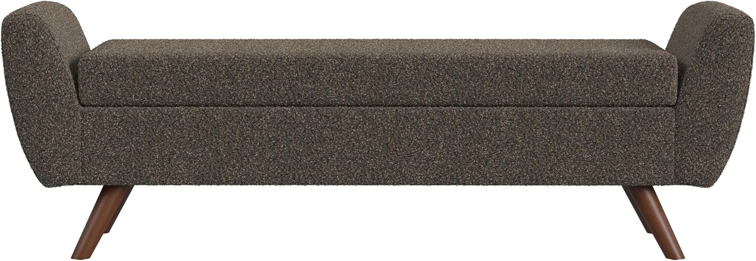 HomePop Modern Storage Bench with Wood Legs |Homepop Home Décor|Bench with Storage for Living Room & Bedroom - Dark Brown Boucle