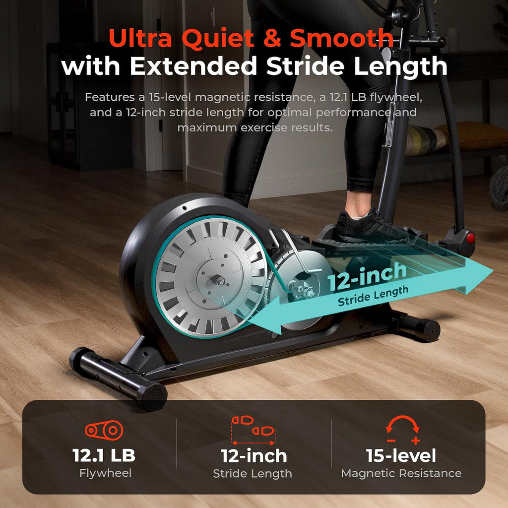 Sunny Health & Fitness Elliptical Machine with Extended Stride, Ultra Quiet 300 lbs Capacity Cross Training Cardio Fully Body Exercise for Home, Sunny Fit App Access, Optional 12' or 16' Stride Length