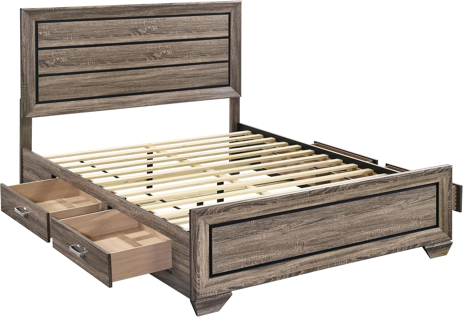 Coaster Home Furnishings Kauffman Transitional Wood Queen Size Storage Panel Bed Frame Platform Bed 54-inch Headboard Washed Taupe 204190Q