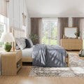 Furniture of America Verena Boho Solid Wood 4-Piece Bedroom Set with Padded Headboard Bed, Metal Side Glide, Finger Pulls on Nightstand and Dresser with Mirror, Box Spring Needed, Queen, Natural