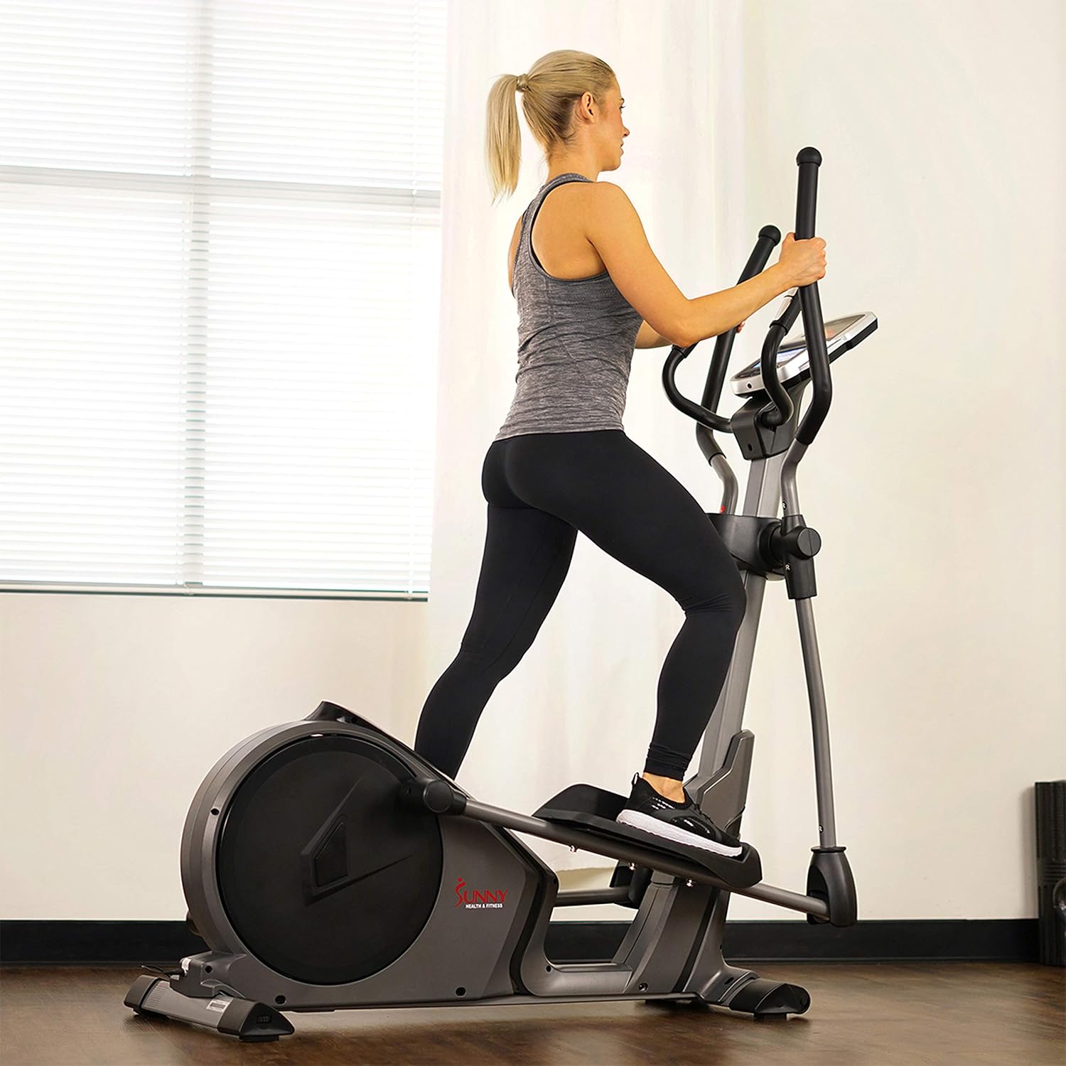 Sunny Health & Fitness Elliptical Machine with Extended Stride, Ultra Quiet 300 lbs Capacity Cross Training Cardio Fully Body Exercise for Home, Sunny Fit App Access, Optional 12' or 16' Stride Length