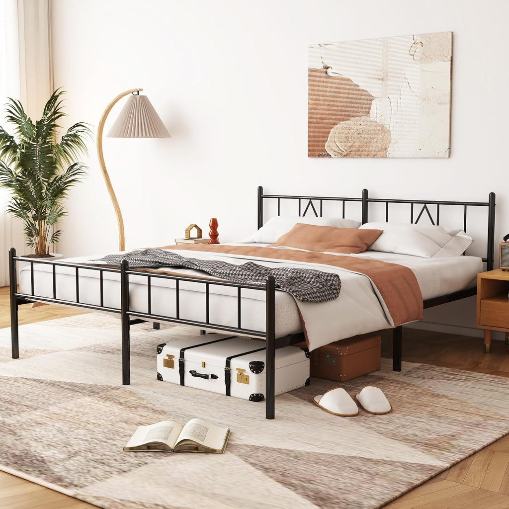 14 inch California King Size Bed Frame Metal Platform Mattress Foundation with headboard Footboard，No Box Spring Needed/Under Bed Storage/Easy Assembly，Black