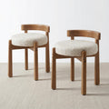 HNY Modern Chenille Vanity Chairs & Ottoman Set of 2 Upholstered Round Seat with Solid Wood Legs, for Makeup Dressing, Living Room Footrest or Piano Bench, Beige