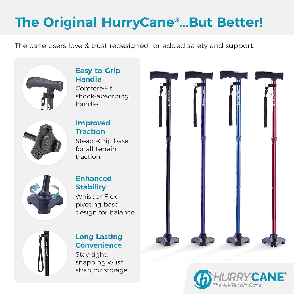 HurryCane Freedom Edition Foldable Walking Cane with T Handle