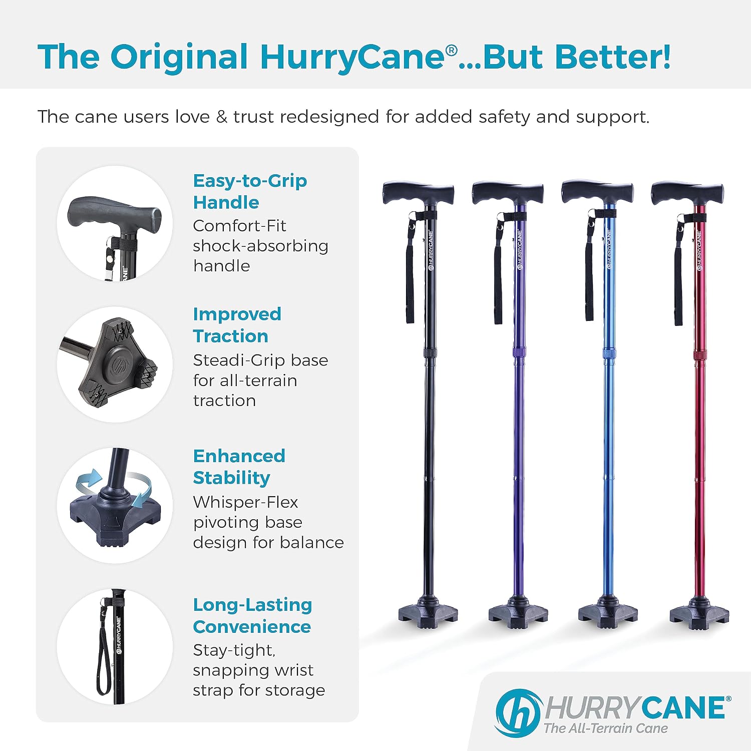 HurryCane Freedom Edition Foldable Walking Cane with T Handle