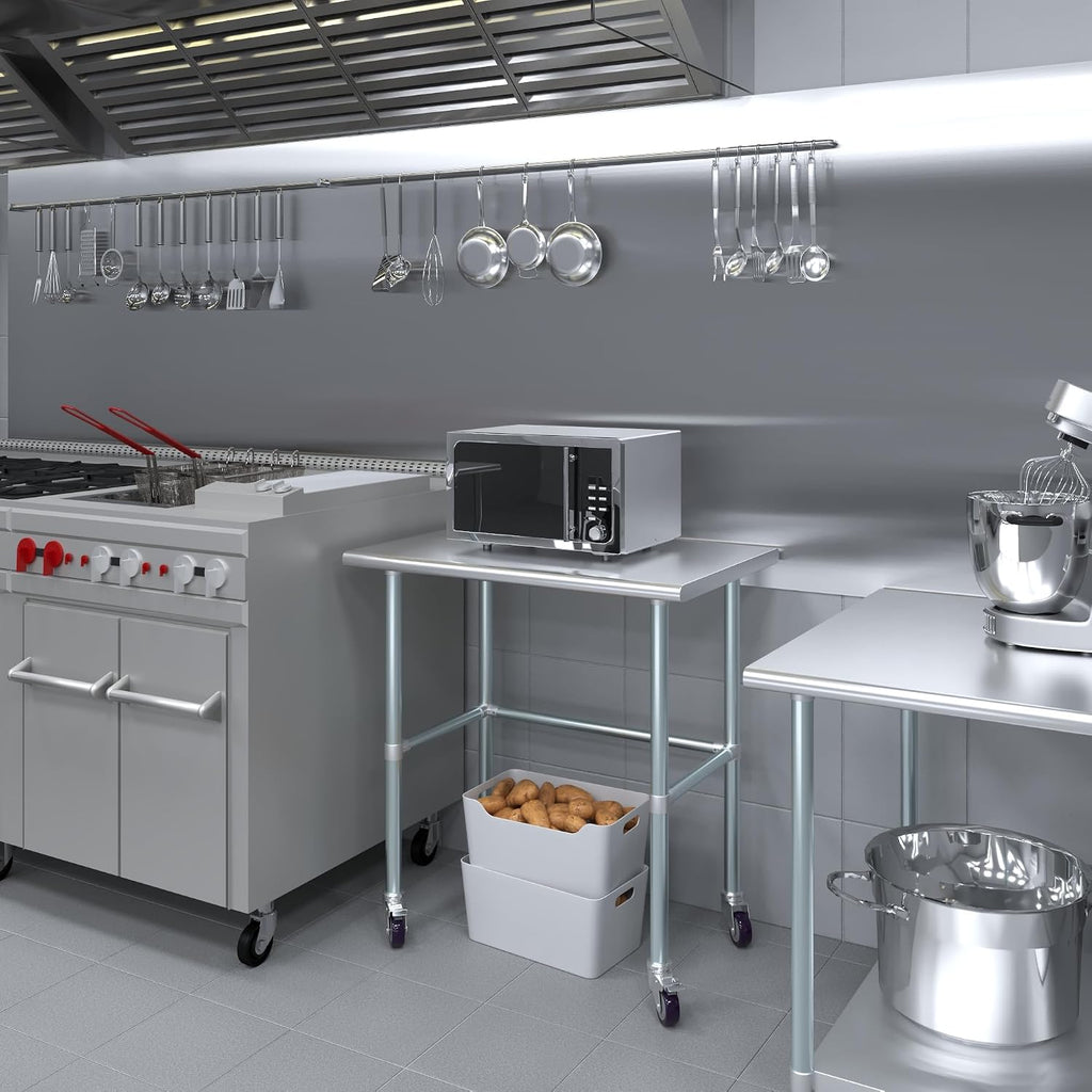 AmGood Stainless Steel Work Table Open Base & Wheels | Work Station | Metal Work Bench (Stainless Steel Work Table Open Base + Casters, 36' Long x 24' Deep)