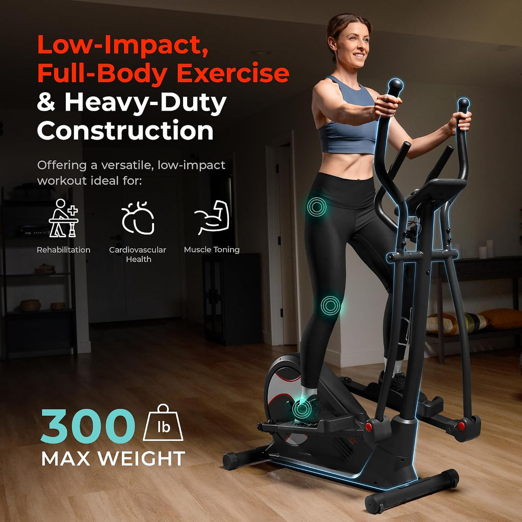 Sunny Health & Fitness Elliptical Machine with Extended Stride, Ultra Quiet 300 lbs Capacity Cross Training Cardio Fully Body Exercise for Home, Sunny Fit App Access, Optional 12' or 16' Stride Length