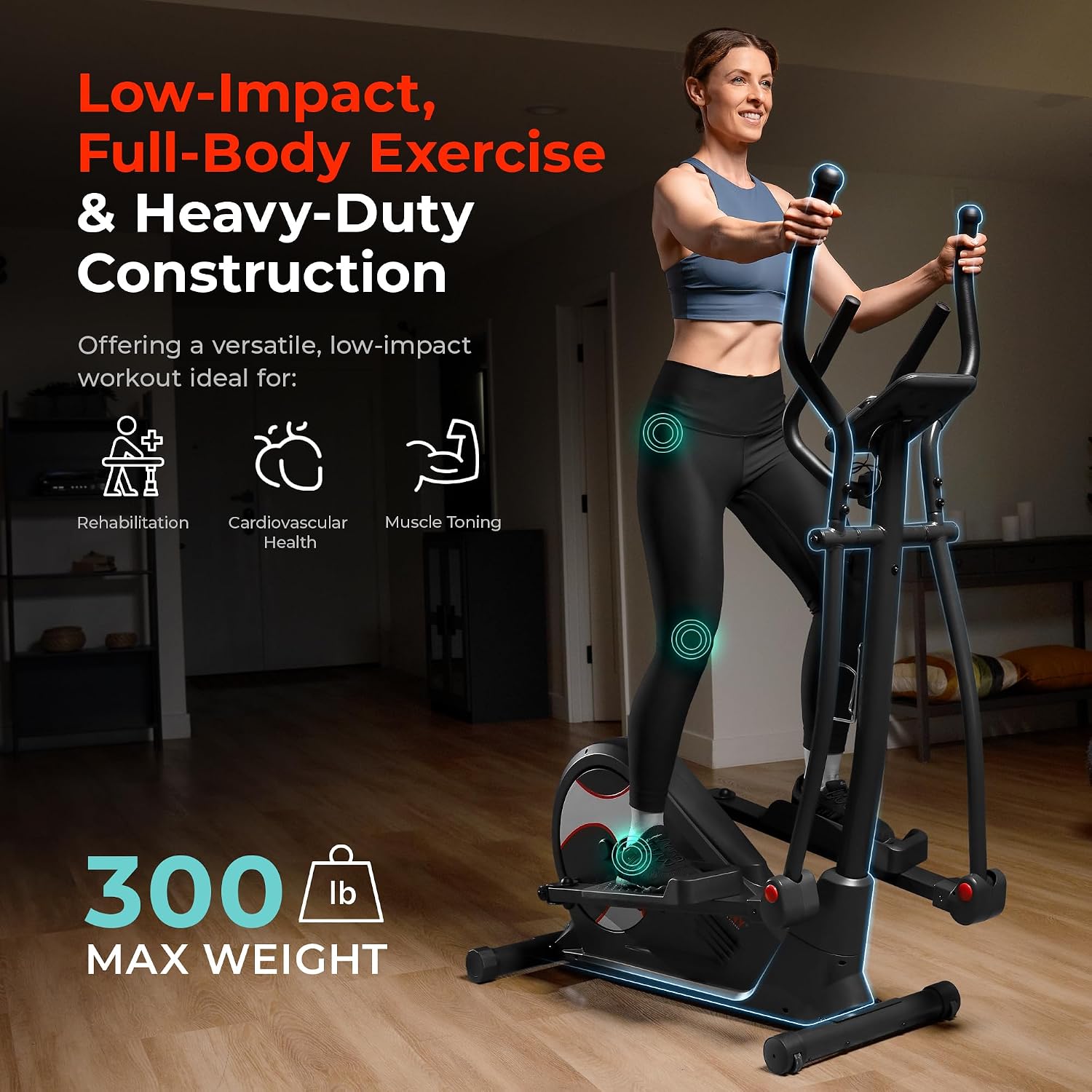 Sunny Health & Fitness Elliptical Machine with Extended Stride, Ultra Quiet 300 lbs Capacity Cross Training Cardio Fully Body Exercise for Home, Sunny Fit App Access, Optional 12' or 16' Stride Length