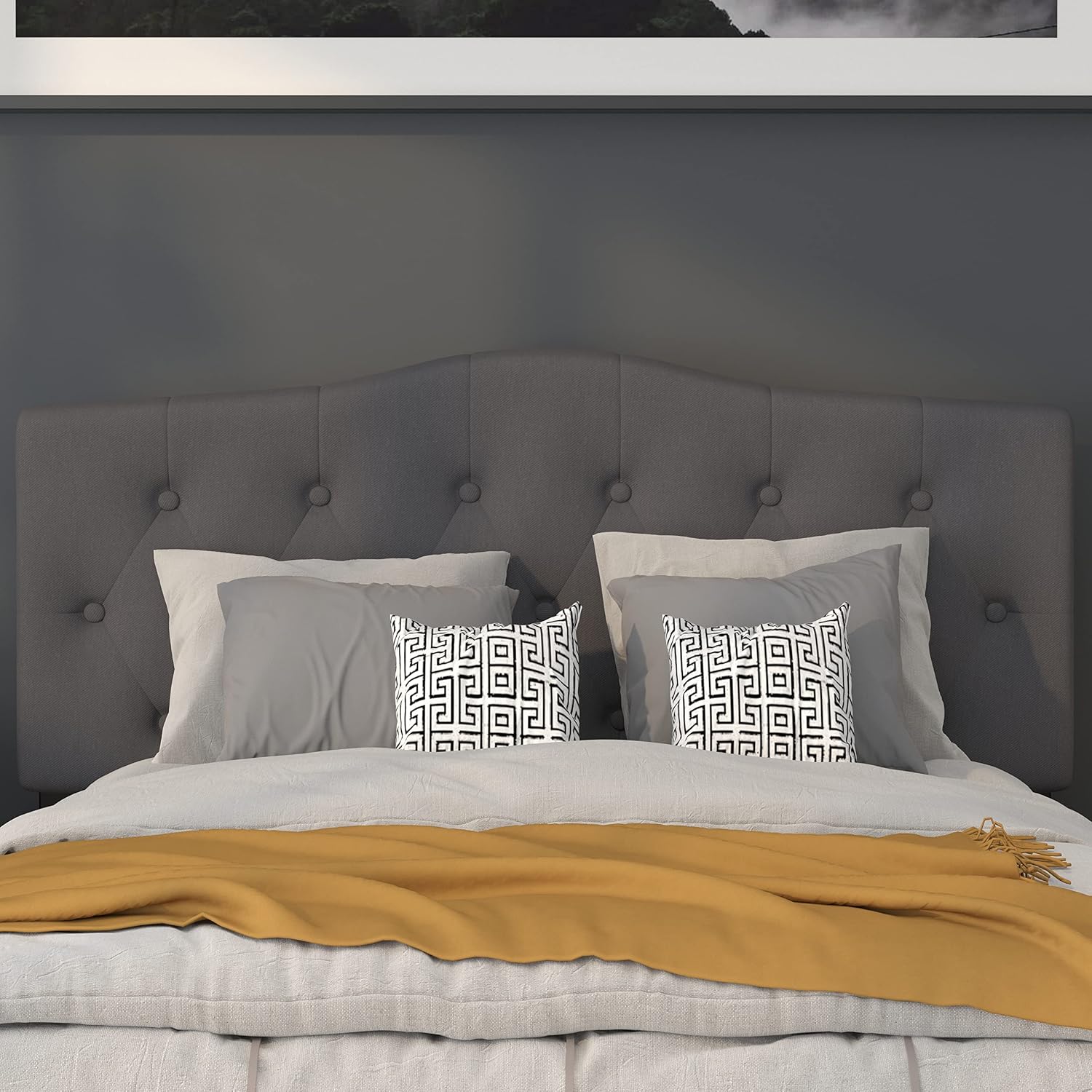 Flash Furniture Cambridge Tufted Upholstered Full Size Headboard in Dark Gray Fabric