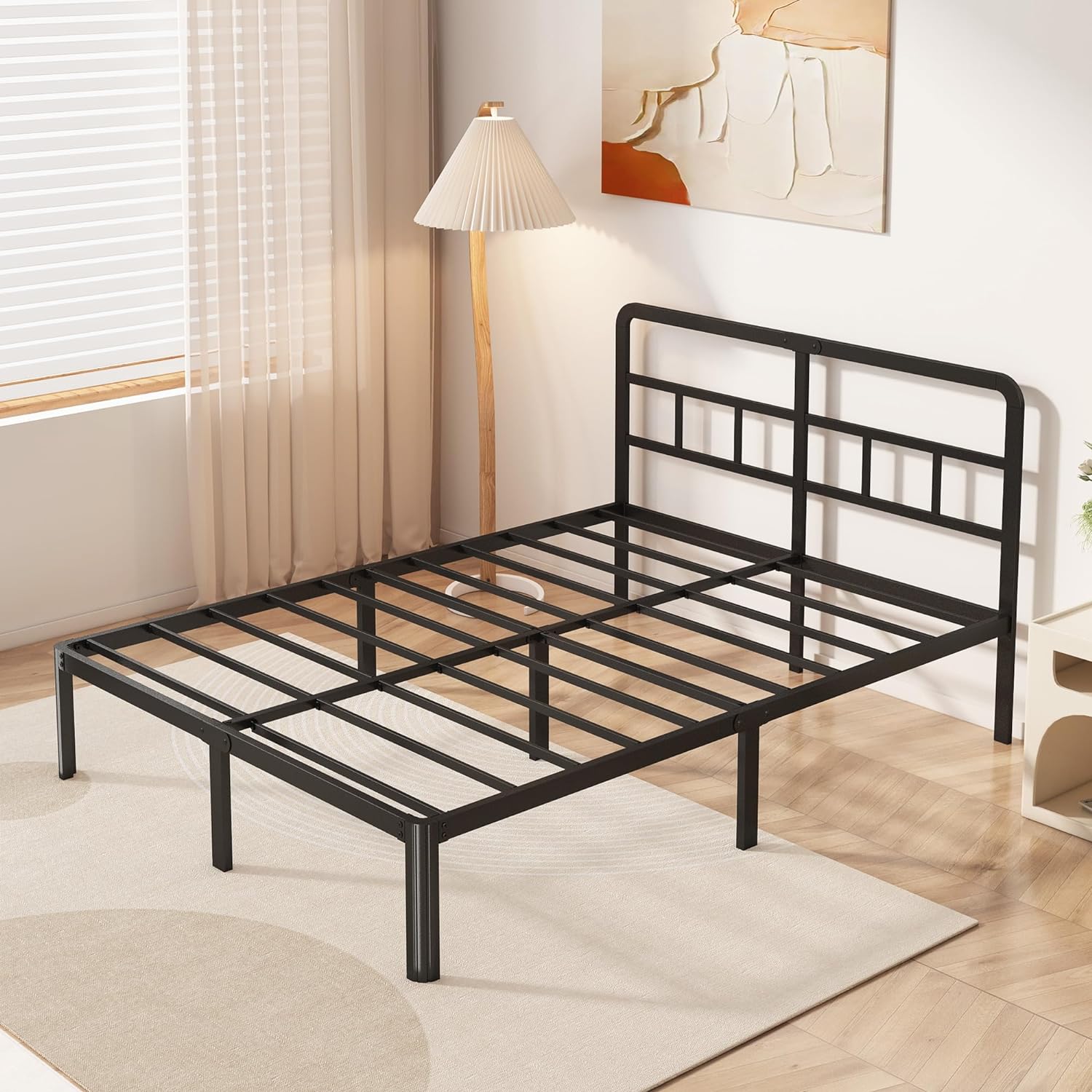Yicensen 14 Inch Queen Bed Frame with Headboard, Heavy Duty Metal Queen Size Platform Bed Frame No Box Spring Needed with Rounded Corner Legs, Noise Free, Easy Assembly, Black