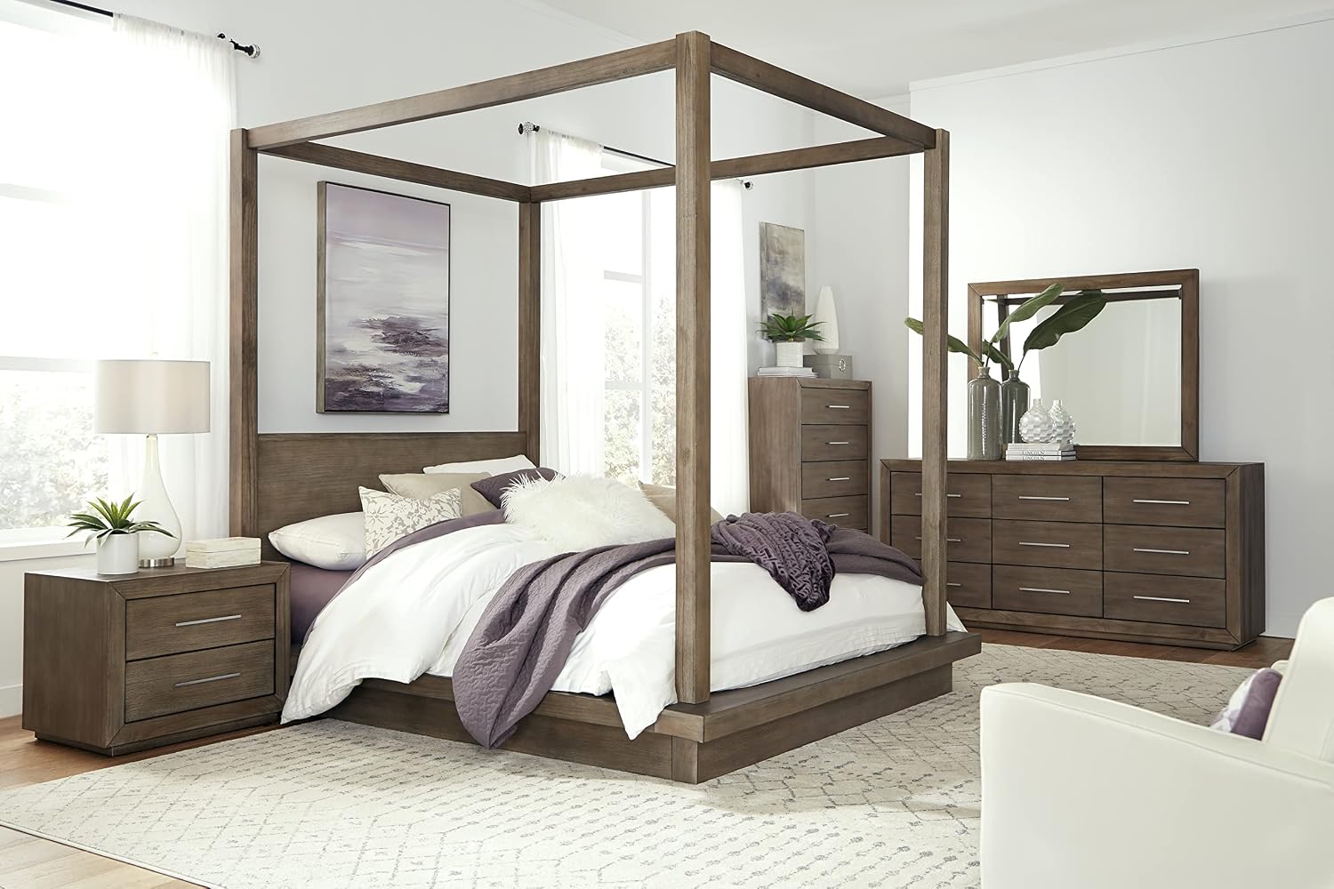 Modus Furniture Solid Wood Canopy Bed, Full, Melbourne - Dark Pine