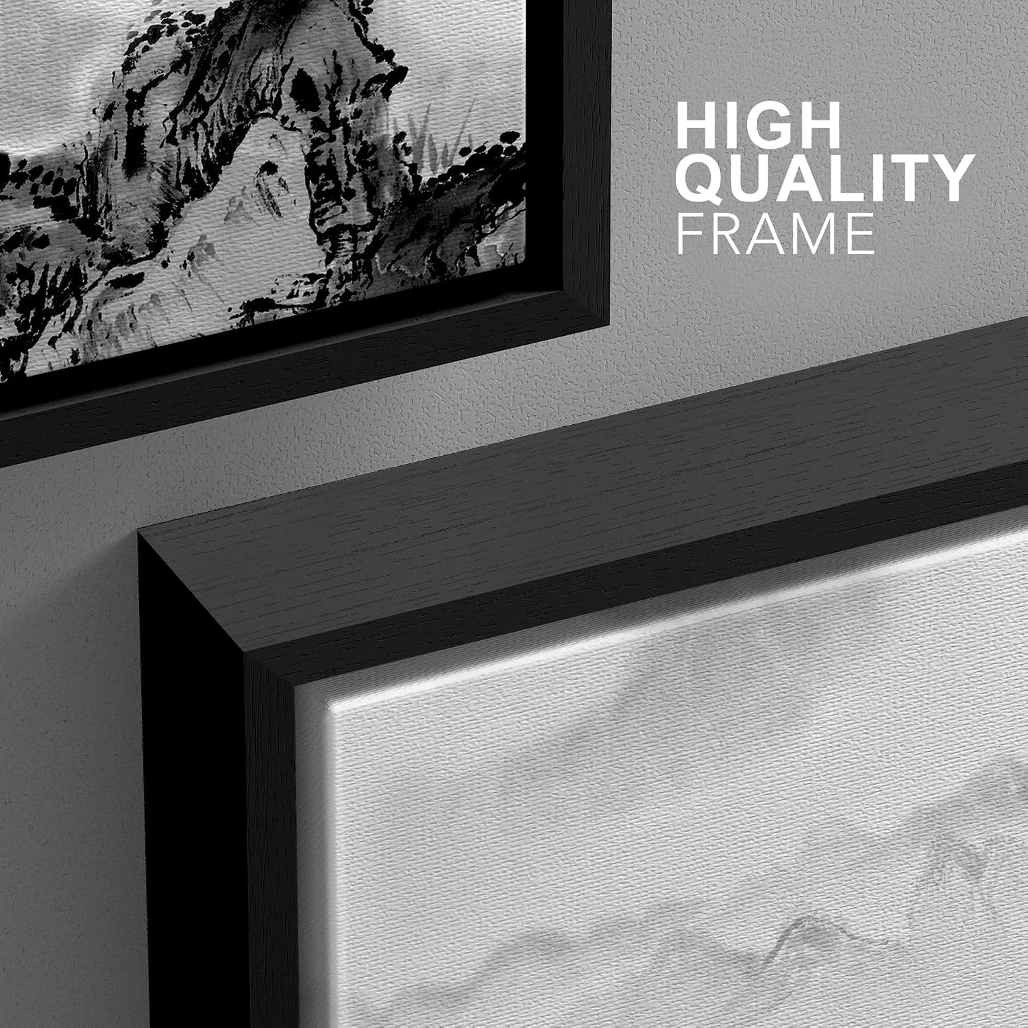 wall26 Framed Canvas Print Wall Art Set Black & White Chinese Ink Rainforest Nature Wilderness Illustrations Modern Art Cultural Scenic Relax/Calm for Living Room, Bedroom, Office - 16'x24'x3 Black
