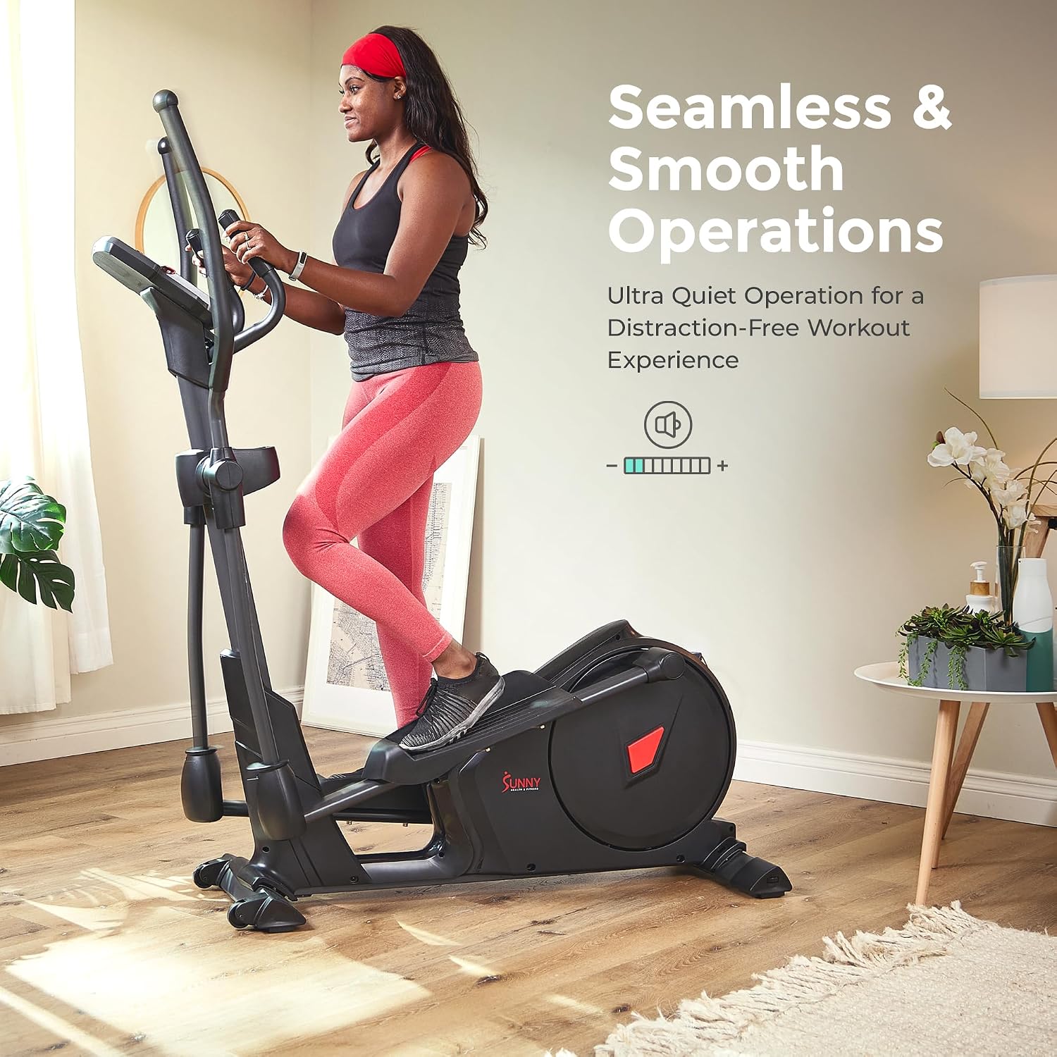Sunny Health & Fitness Elliptical Machine with Extended Stride, Ultra Quiet 300 lbs Capacity Cross Training Cardio Fully Body Exercise for Home, Sunny Fit App Access, Optional 12' or 16' Stride Length