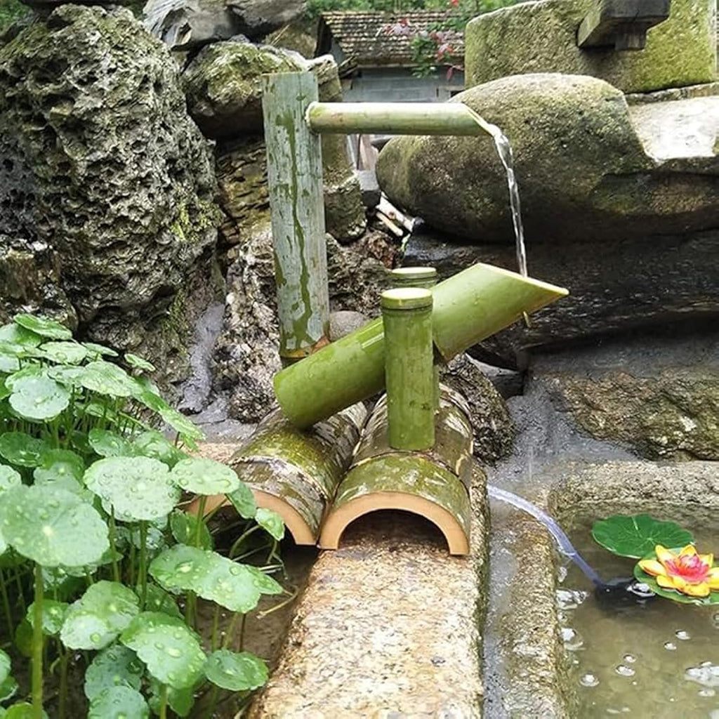 Solar Bamboo Fountain Kit, Handmade Freestanding Zen Water Feature, Feng Shui Circulation Fountain for Patio, Garden, Backyard, Lawn, Pond, Yard, Outdoor Landscape Decor