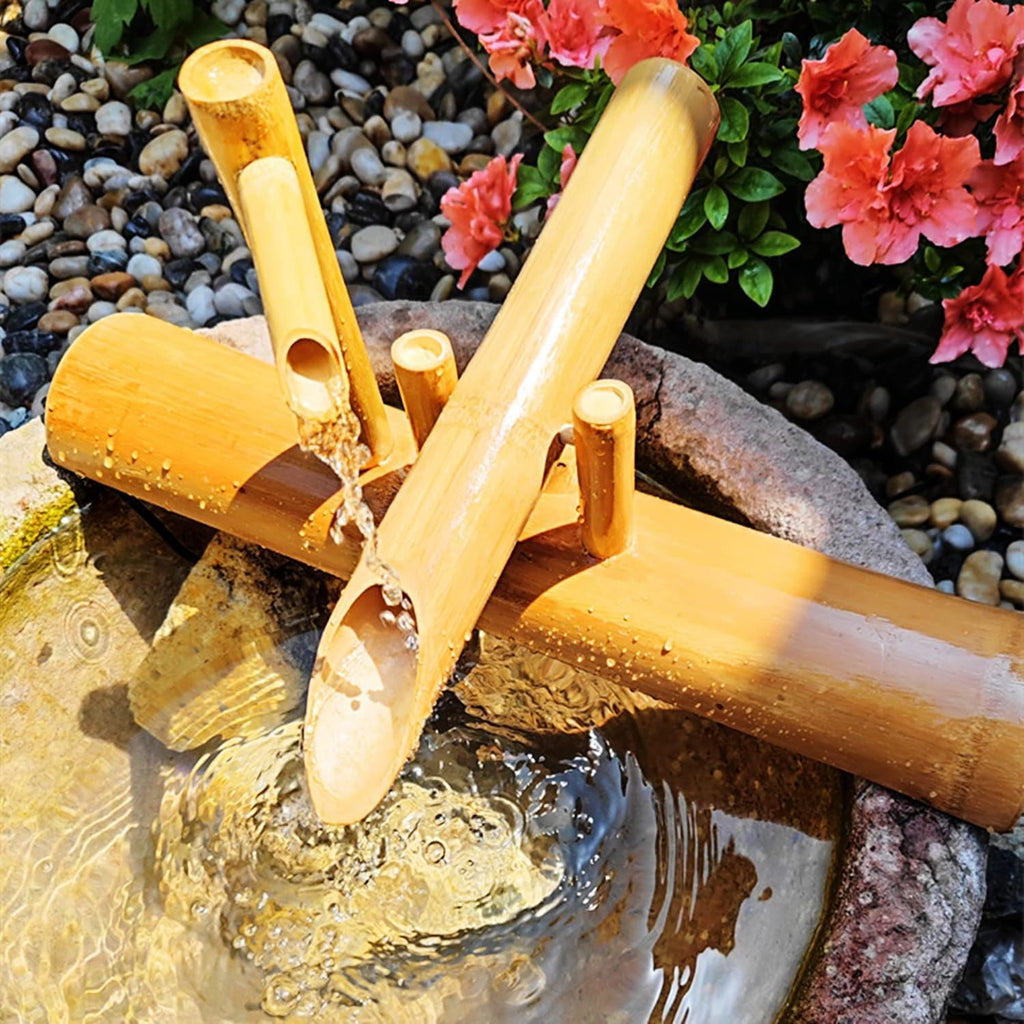 Solar Water Fountain with Pump, 16' Solar Bamboo Fountain Feng Shui Zen Fountain Kit, Outdoor Bamboo Fountains Outdoor Tabletop Fountains, for Indoor Outdoor Backyard Lawn,