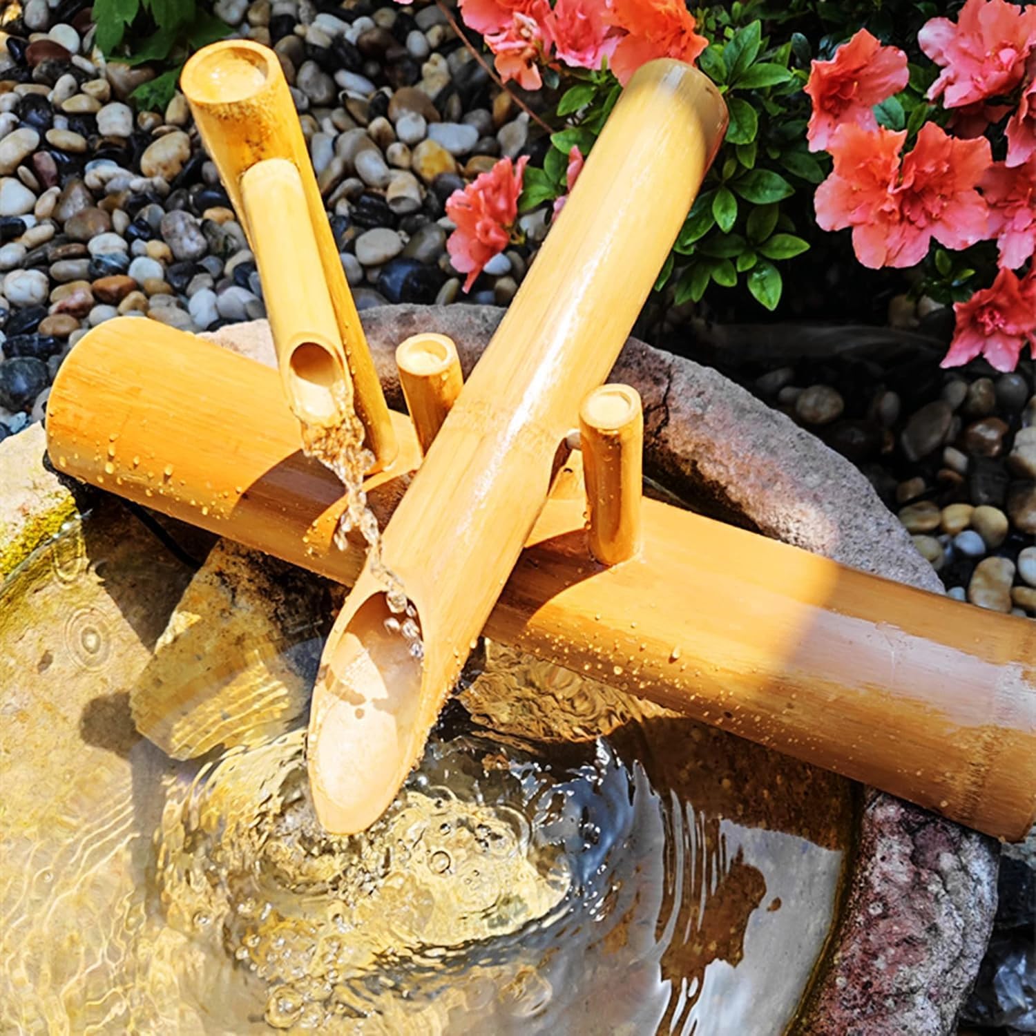 Solar Water Fountain with Pump,16' Solar Bamboo Fountain Feng Shui Zen Fountain Kit, Outdoor Bamboo Fountains Outdoor Tabletop Fountains, for Indoor Outdoor Backyard Lawn,