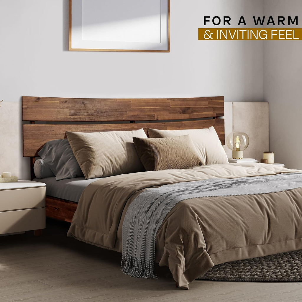 Acacia Aurora Bed Frame with Headboard Solid Wood Platform Bed, Bed Frame King, Scandinavian Signature Wood Bed Compatible with All Mattress Types, Non-Slip and Noise-Free, Chocolate