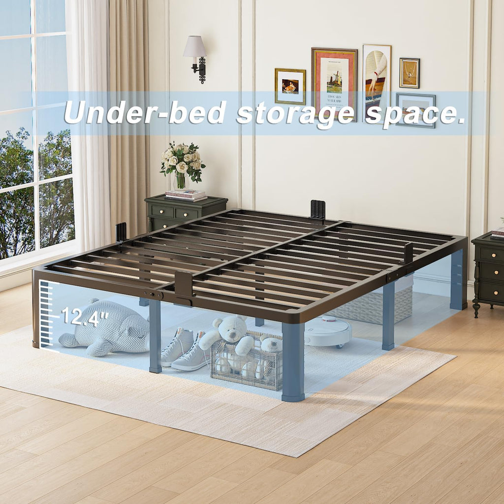 14 inch California King Bed Frame with Round Corner Legs and Headboard Hole Mattress Slide Stopper 3500 lbs Heavy Duty Metal Platform,Steel Slat Support,No Box Spring Needed,Easy Assembly,Noise Free