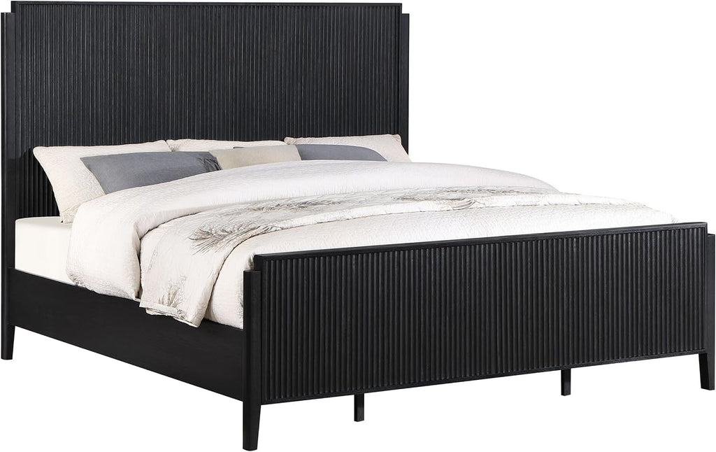 Coaster Home Furnishings - Brookmead - Wood - California King Panel Bed with Support Legs, Tall Headboard and Fluted Texturing - Bedroom - Black - 224711KW