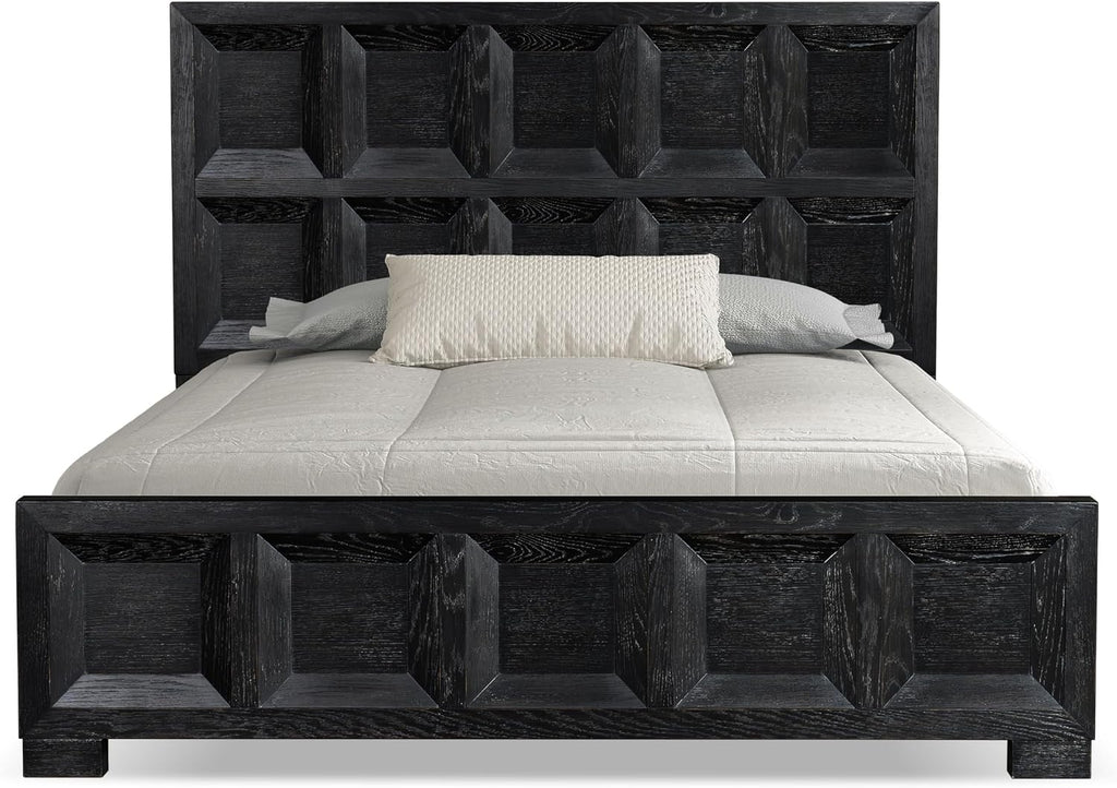 Furniture of America Dannen Modern Solid Wood 3-Piece Bedroom Set with Oversized Nightstand, Cedarwood-Lined Bottom and Felt-Lined Top Drawers, Box Spring Needed, King, Weathered Black