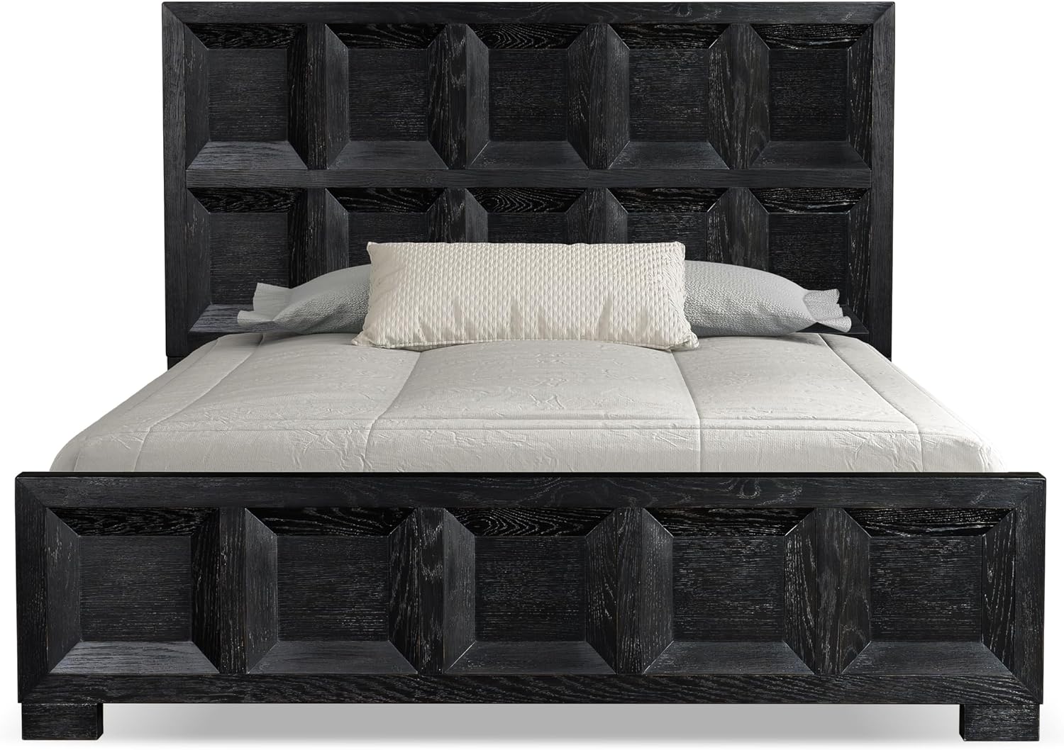 Furniture of America Dannen Modern Solid Wood 3-Piece Bedroom Set with Oversized Nightstand, Cedarwood-Lined Bottom and Felt-Lined Top Drawers, Box Spring Needed, King, Weathered Black
